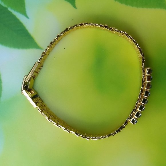 vintage 70s cubic zirconia pebbled gold plate tennis bracelet NWOT - Picture 9 of 10